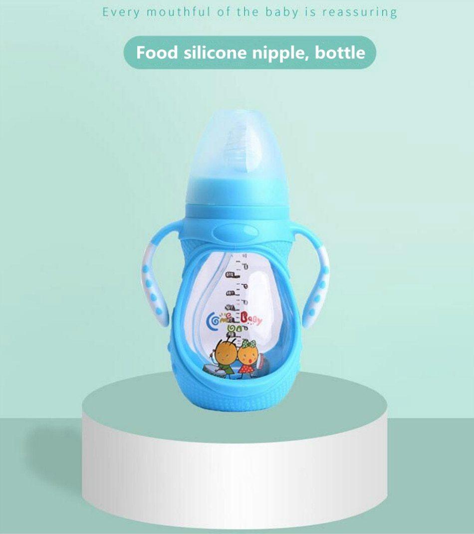 Anti-Colic Silicone Baby Feeding Bottle - Wide Mouth, BPA-Free, 240ml - Multiple Colors