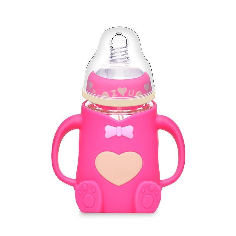 Cartoon Silicone Baby Feeding Bottle — Anti-Colic, Angled & BPA-Free - Multiple Colors
