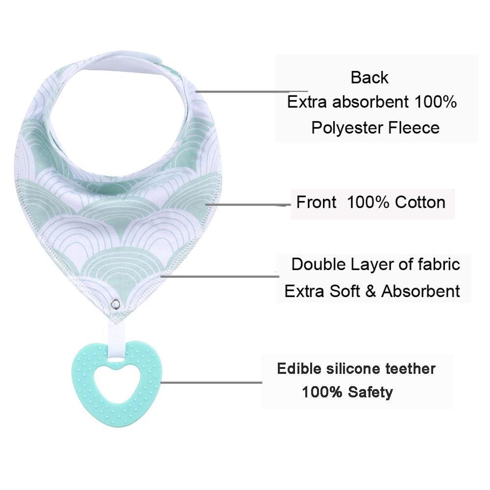 100% Organic Cotton Unisex Baby Bandana Drool Bibs with Teething Toy – 25 Designs
