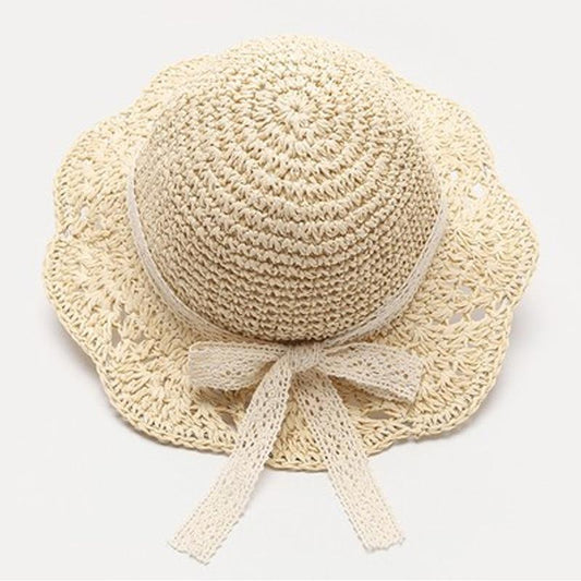 Handmade Natural Straw Sun Hat for Baby & Girls with Cotton Bow - Multiple Colors & Sizes