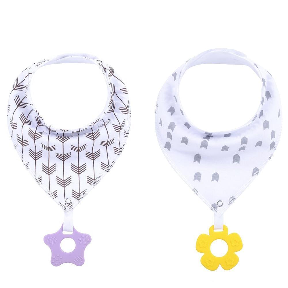 100% Organic Cotton Unisex Baby Bandana Drool Bibs with Teething Toy – 25 Designs