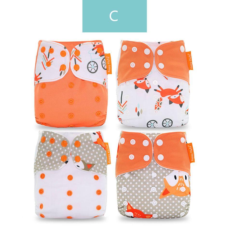 Washable Eco-friendly Reusable Cloth Diapers - Multiple Designs (Set of 4)