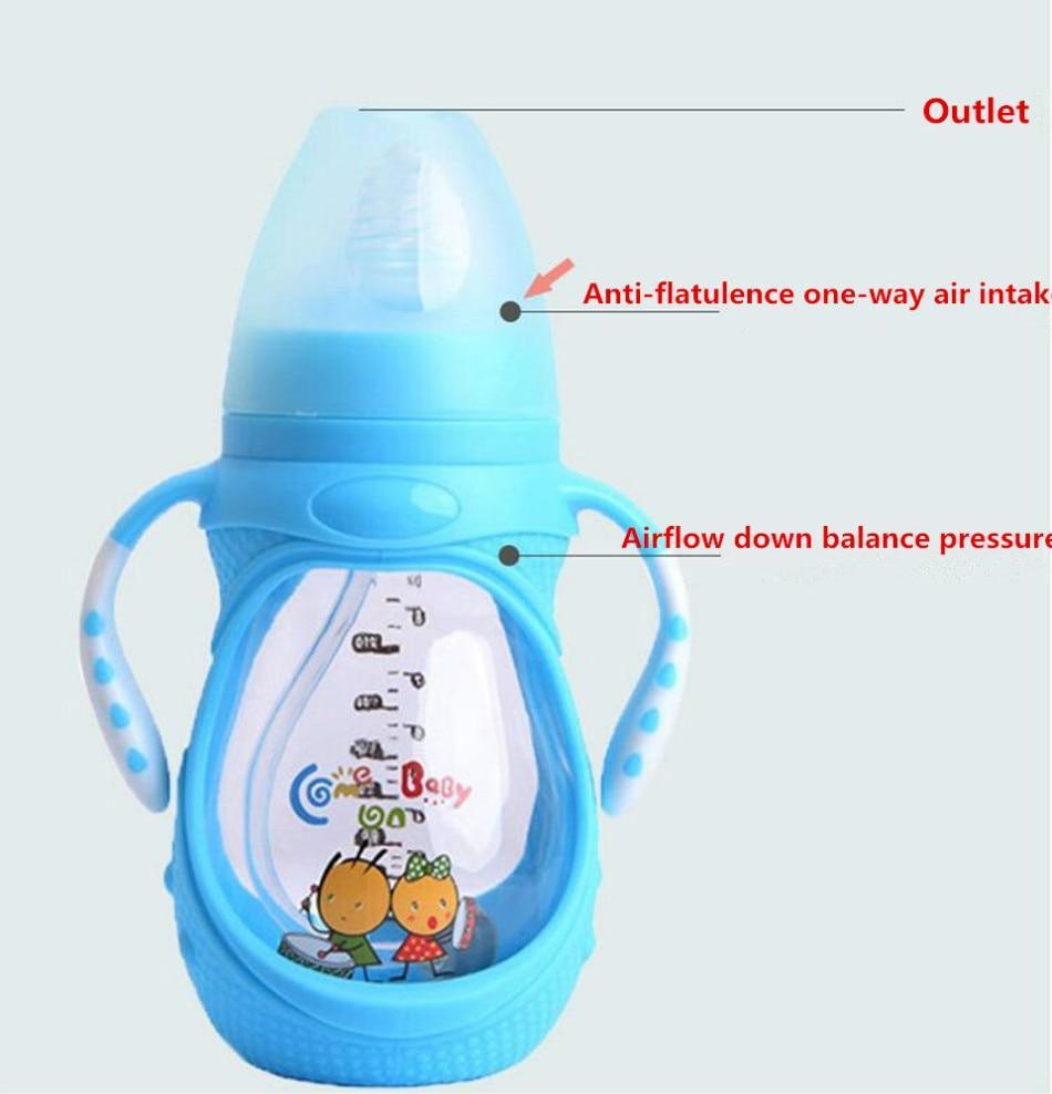 Anti-Colic Silicone Baby Feeding Bottle - Wide Mouth, BPA-Free, 240ml - Multiple Colors