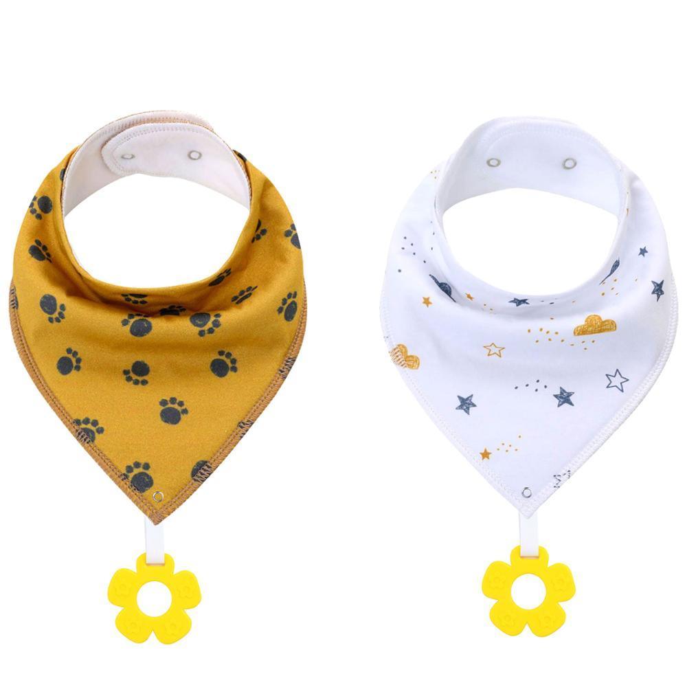 100% Organic Cotton Unisex Baby Bandana Drool Bibs with Teething Toy – 25 Designs