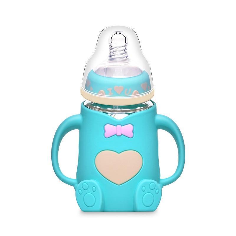Cartoon Silicone Baby Feeding Bottle — Anti-Colic, Angled & BPA-Free - Multiple Colors