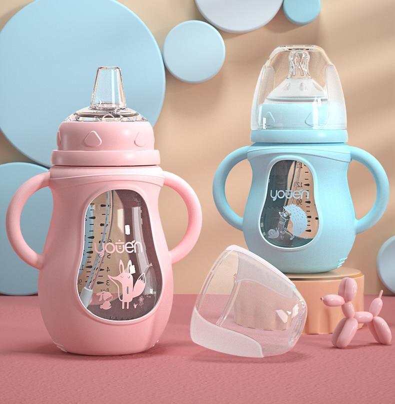 Tempered Glass Baby Bottle with Straw | Drop-Resistant | 150ml & 240ml