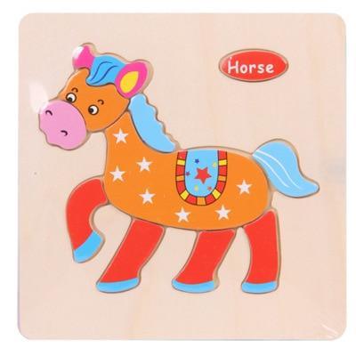 Wooden 3D Animal Puzzle for Toddlers — Montessori Educational Brain Teaser - Multiple Designs