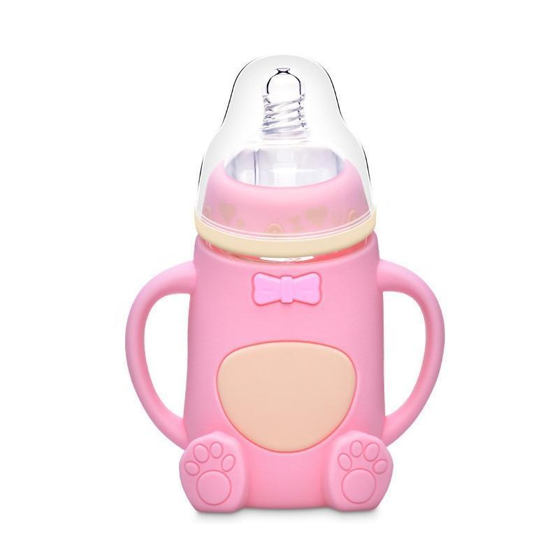 Cartoon Silicone Baby Feeding Bottle — Anti-Colic, Angled & BPA-Free - Multiple Colors