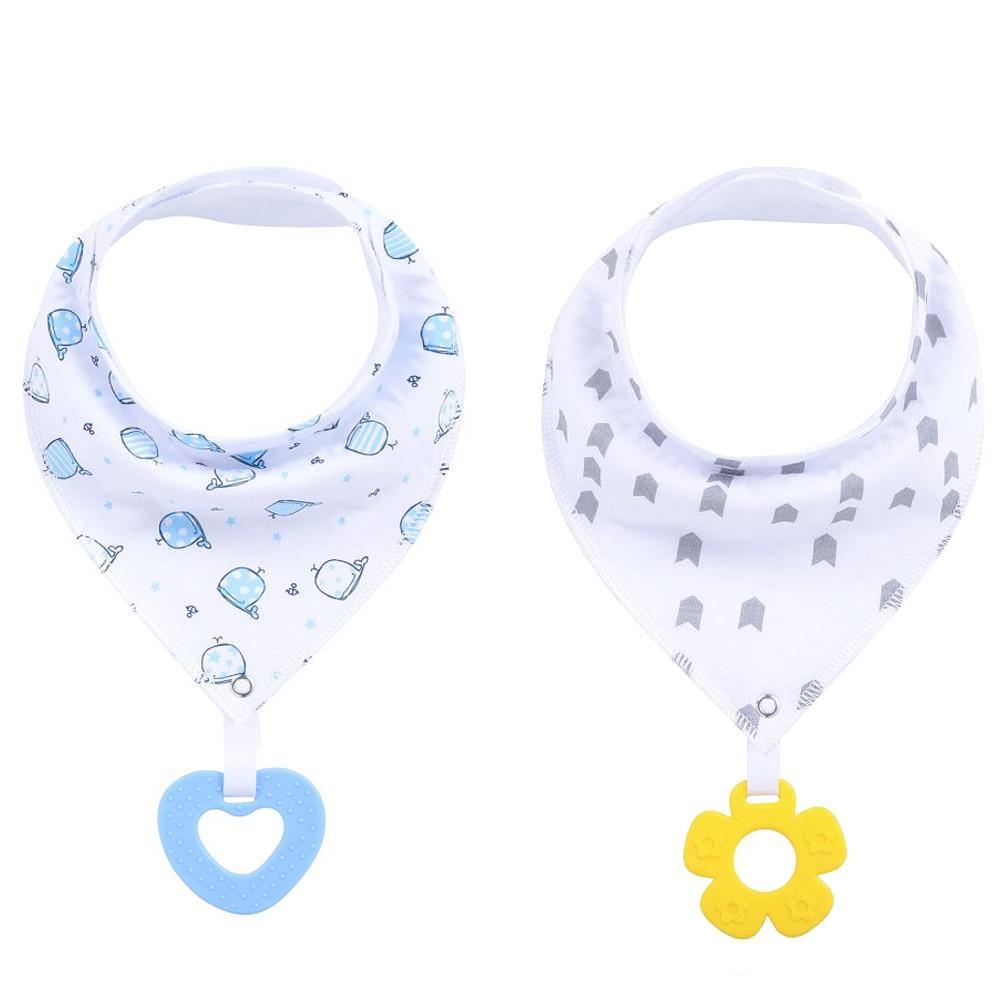 100% Organic Cotton Unisex Baby Bandana Drool Bibs with Teething Toy – 25 Designs
