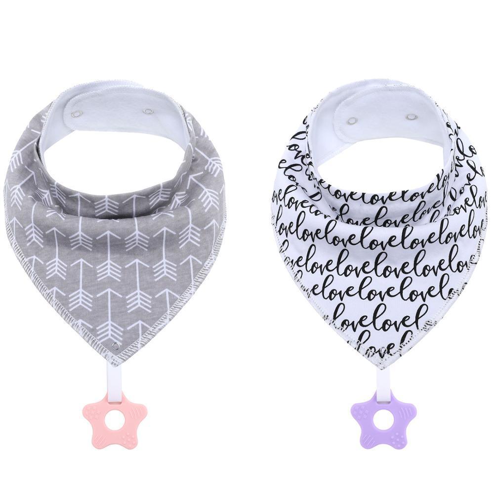 100% Organic Cotton Unisex Baby Bandana Drool Bibs with Teething Toy – 25 Designs