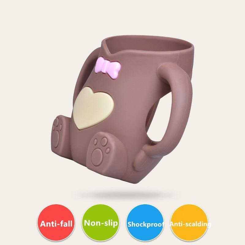 Cartoon Silicone Baby Feeding Bottle — Anti-Colic, Angled & BPA-Free - Multiple Colors
