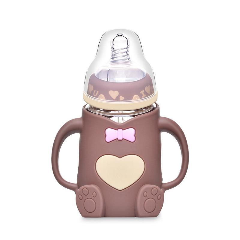 Cartoon Silicone Baby Feeding Bottle — Anti-Colic, Angled & BPA-Free - Multiple Colors