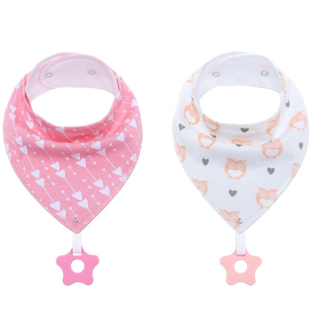 100% Organic Cotton Unisex Baby Bandana Drool Bibs with Teething Toy – 25 Designs