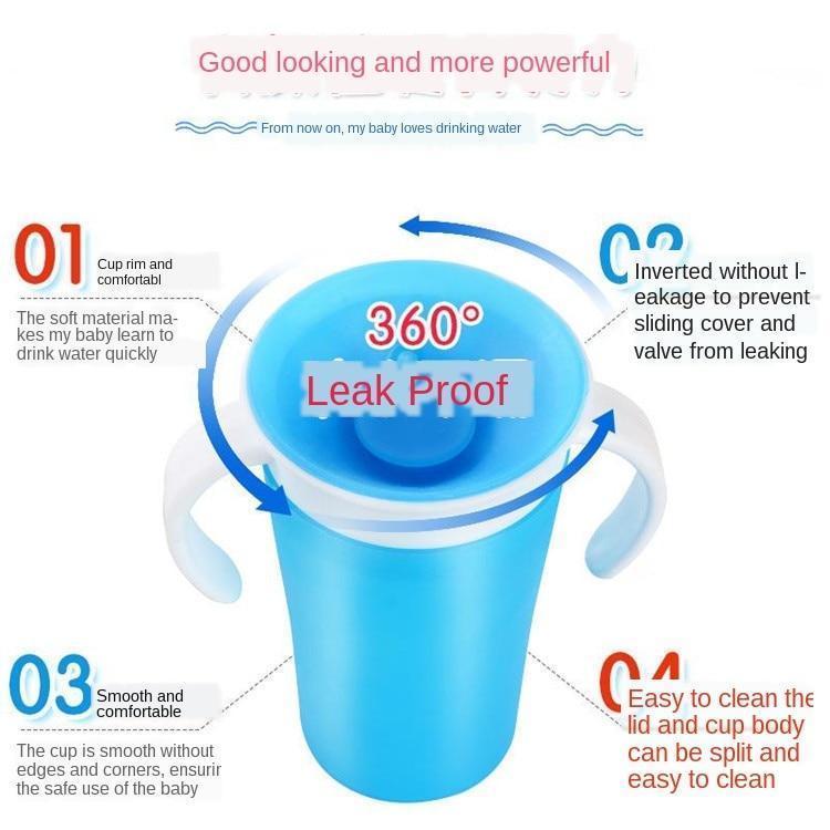Leak-Proof Rotatable Magic Learning Cup for Babies - 240ml Silicone Sippy Cup - Multiple Colors