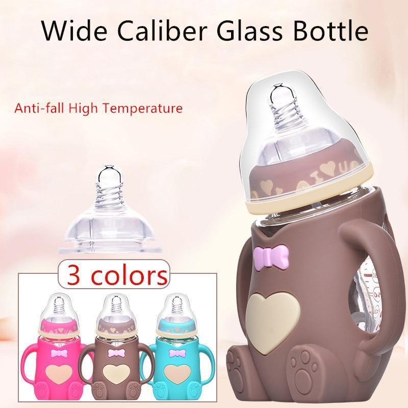 Cartoon Silicone Baby Feeding Bottle — Anti-Colic, Angled & BPA-Free - Multiple Colors