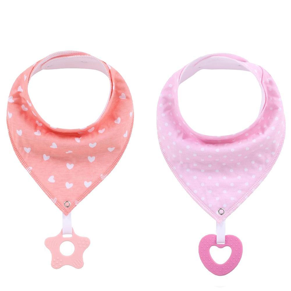 100% Organic Cotton Unisex Baby Bandana Drool Bibs with Teething Toy – 25 Designs