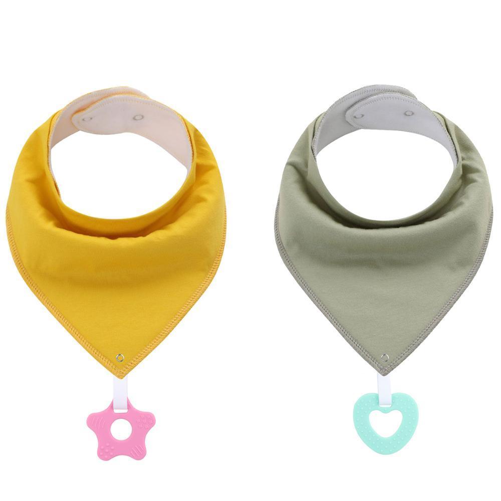 100% Organic Cotton Unisex Baby Bandana Drool Bibs with Teething Toy – 25 Designs