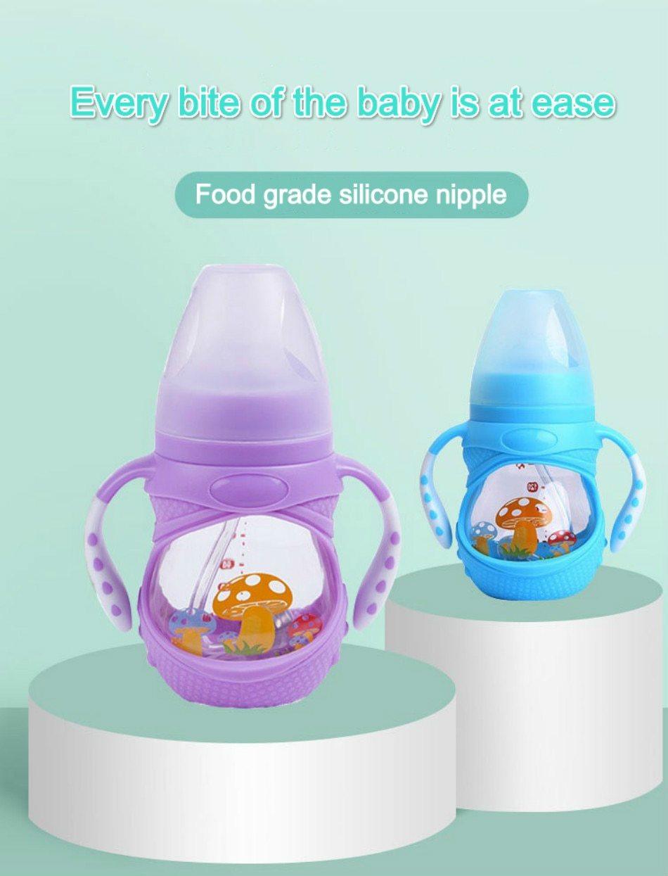 Anti-Colic Silicone Baby Feeding Bottle - Wide Mouth, BPA-Free, 240ml - Multiple Colors