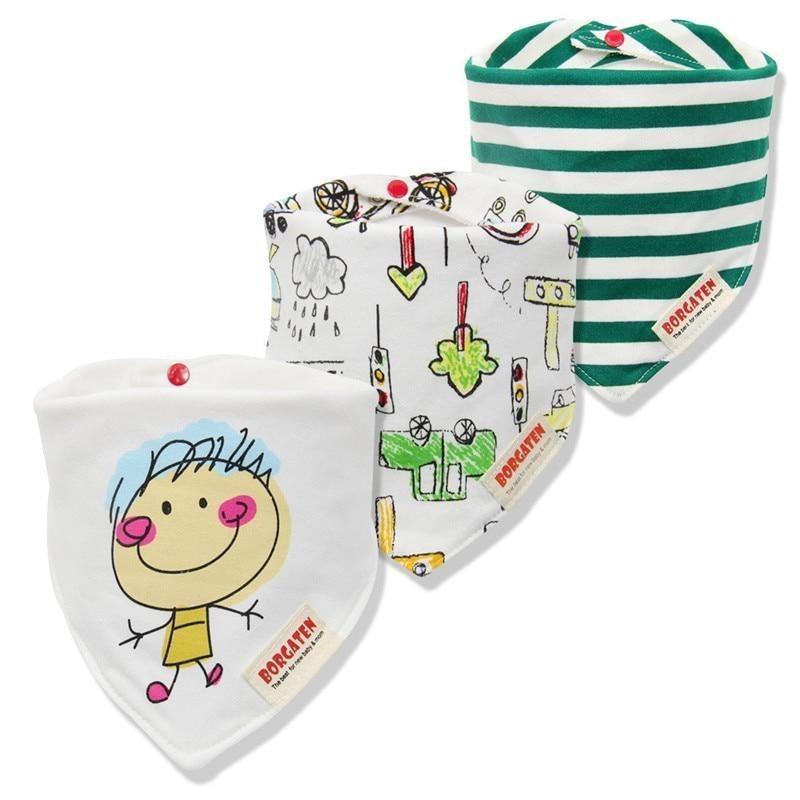 Organic Cotton Waterproof Baby Burp Cloth Bibs – Set of 3 | Multiple Designs