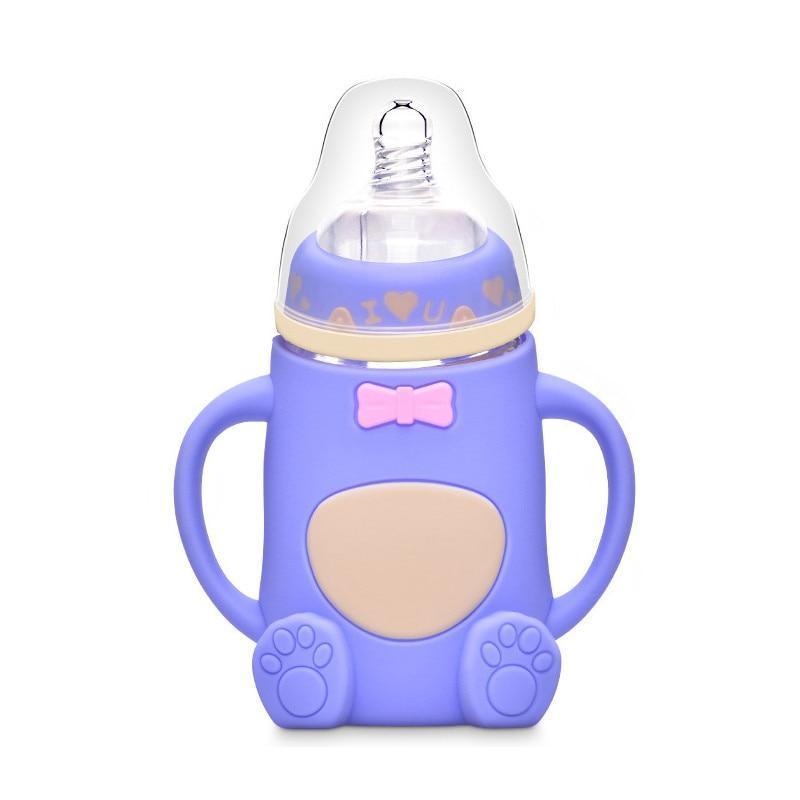 Cartoon Silicone Baby Feeding Bottle — Anti-Colic, Angled & BPA-Free - Multiple Colors