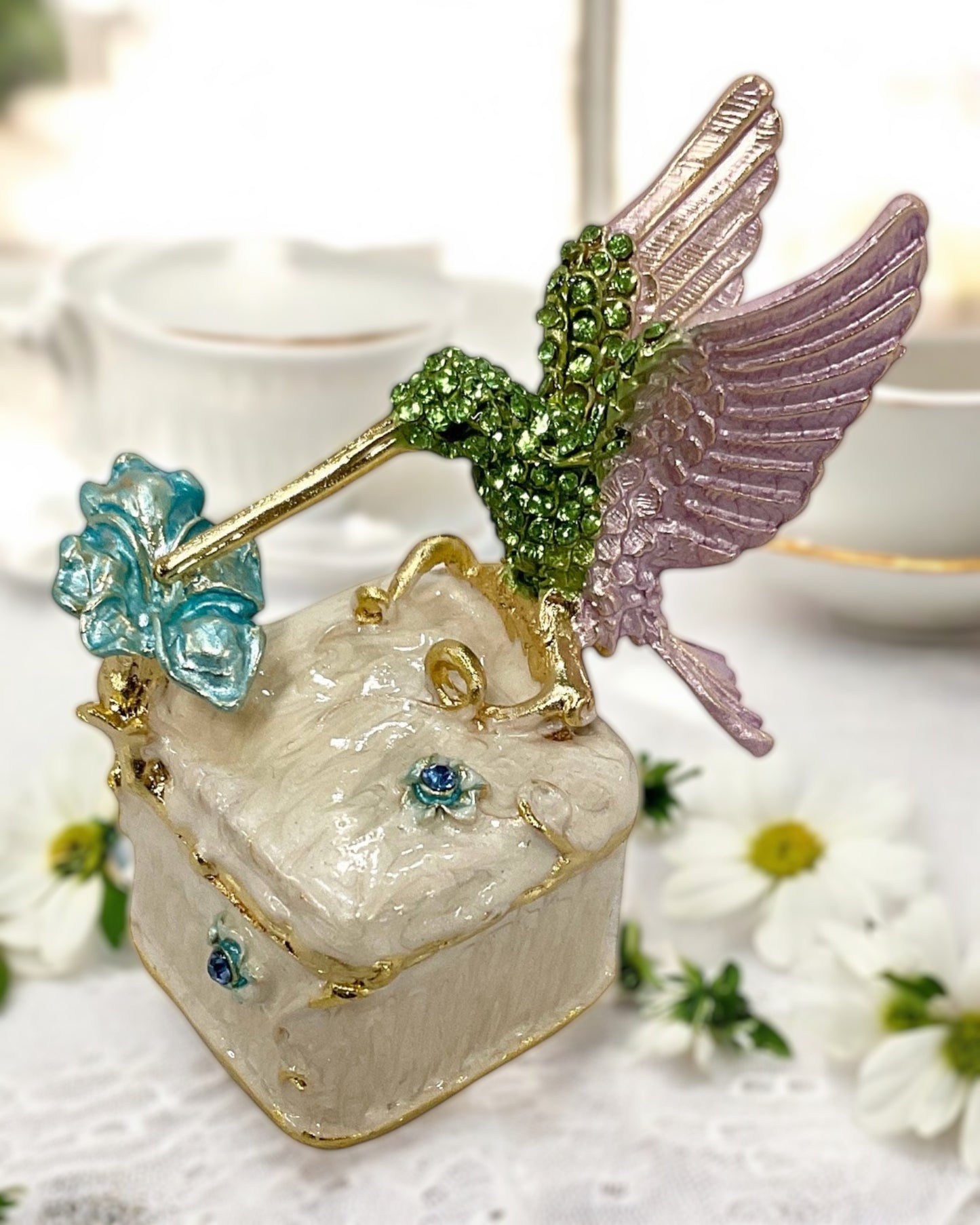 Jewel Enameled Humming Bird Trinket Box
