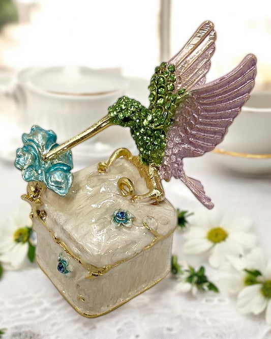Jewel Enameled Humming Bird Trinket Box