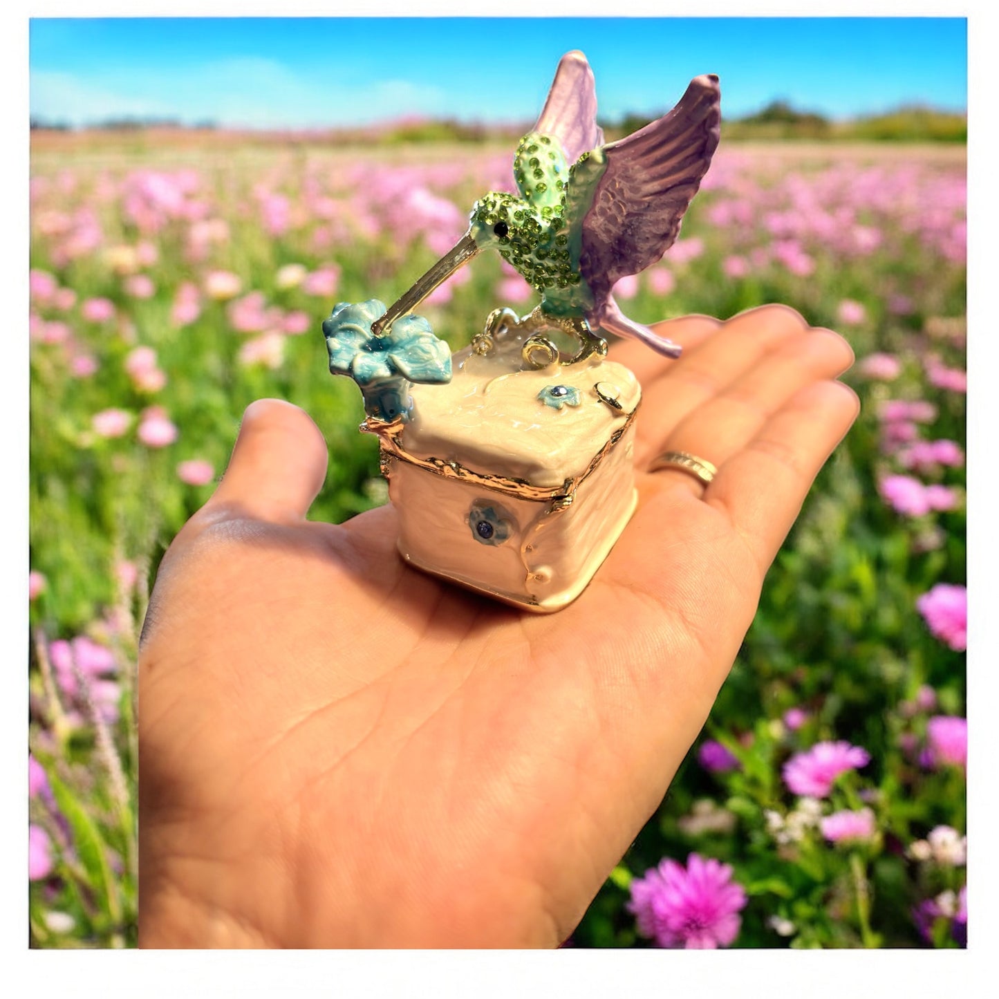 Jewel Enameled Humming Bird Trinket Box