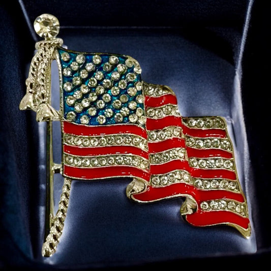 Jeweled USA Flag Pin: Silver
