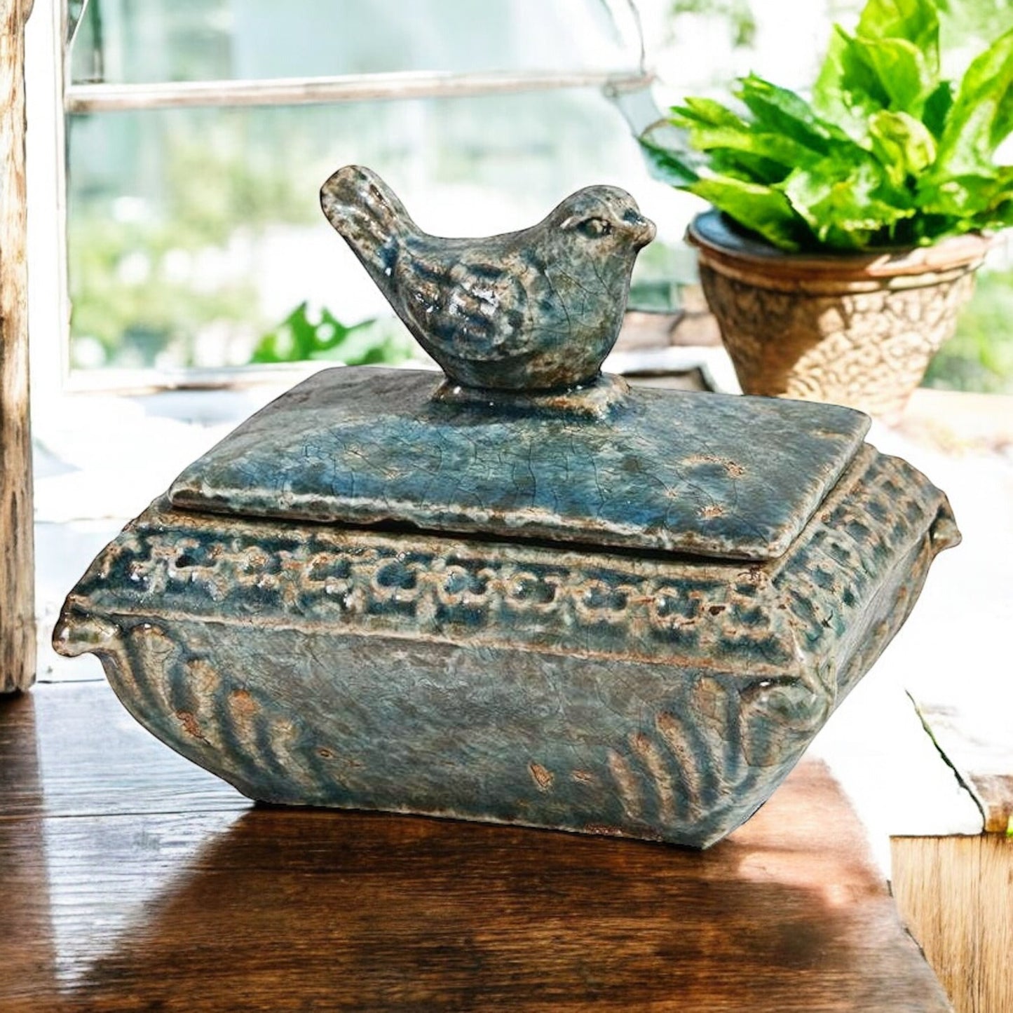 Antiqued Ceramic Bird Box