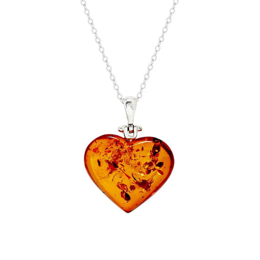 Sterling Silver Baltic Amber Heart Necklace