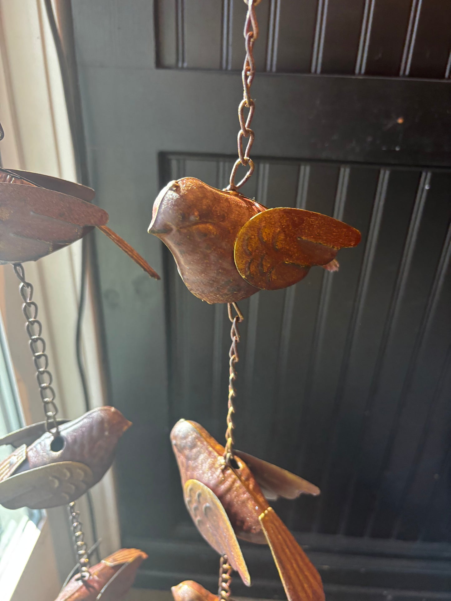 Sparrow Rain Chain – Decorative Powder-Coated Iron Gutter Chain with Birdhouse, 70"