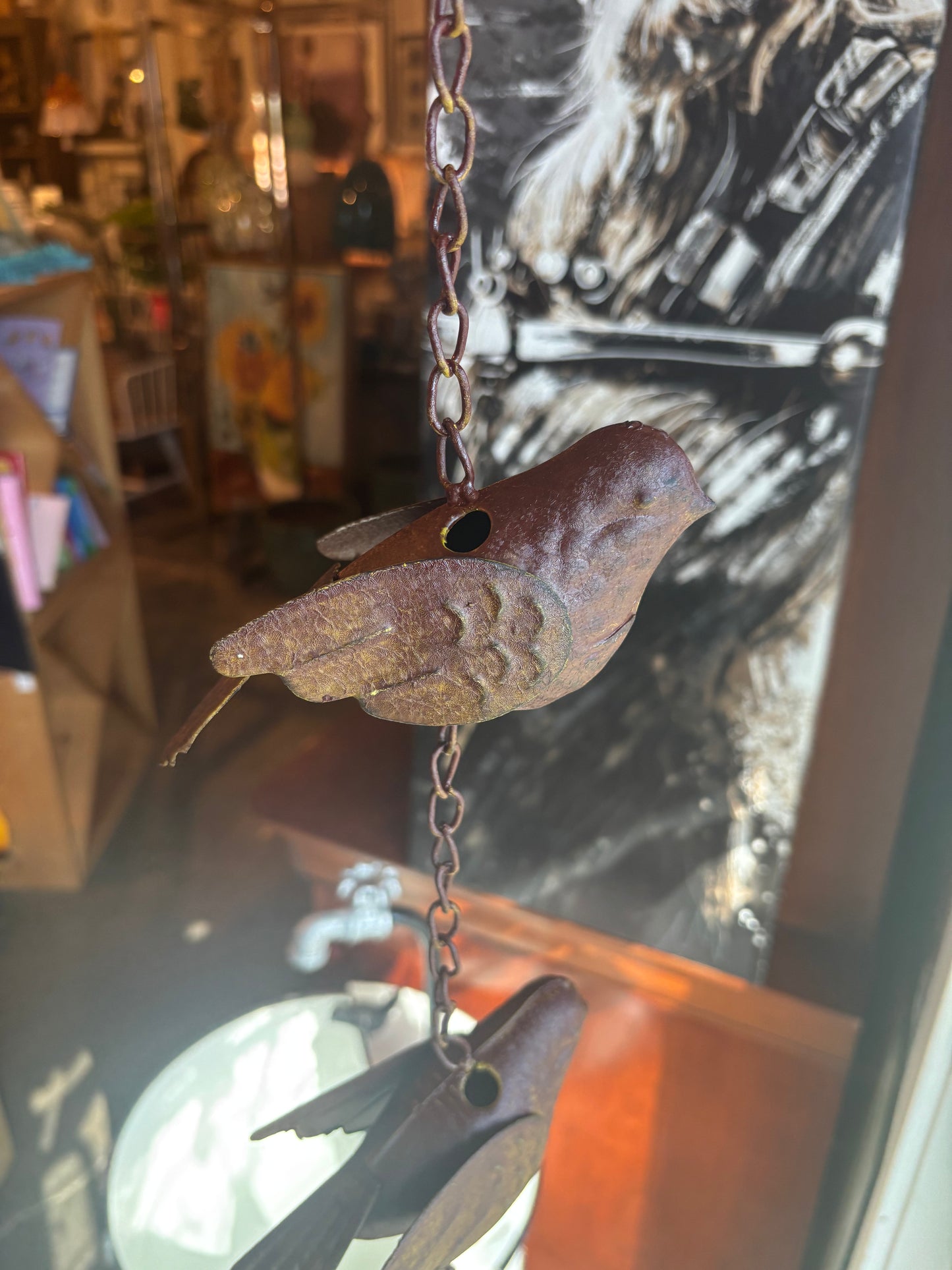 Sparrow Rain Chain – Decorative Powder-Coated Iron Gutter Chain with Birdhouse, 70"
