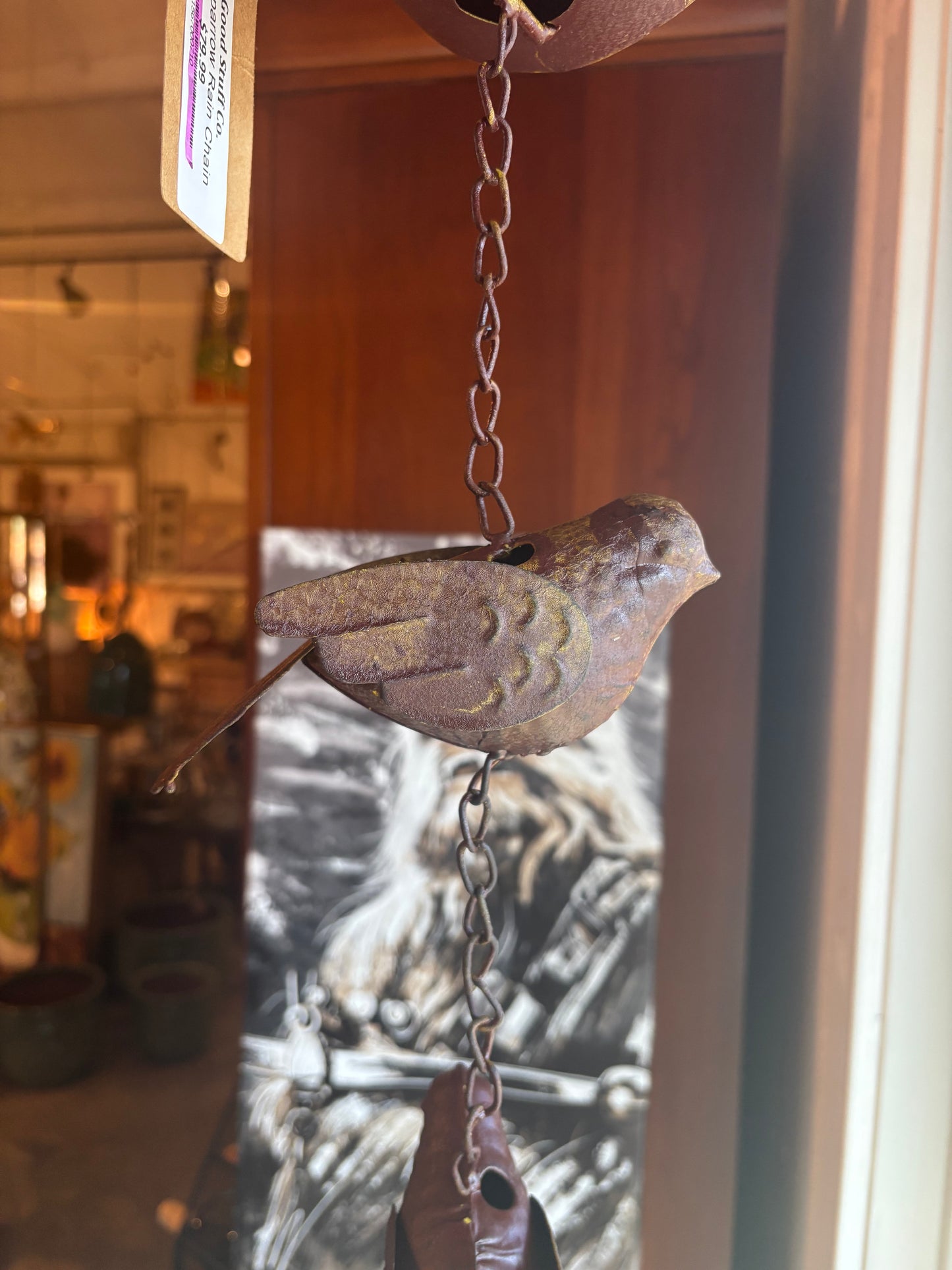 Sparrow Rain Chain – Decorative Powder-Coated Iron Gutter Chain with Birdhouse, 70"
