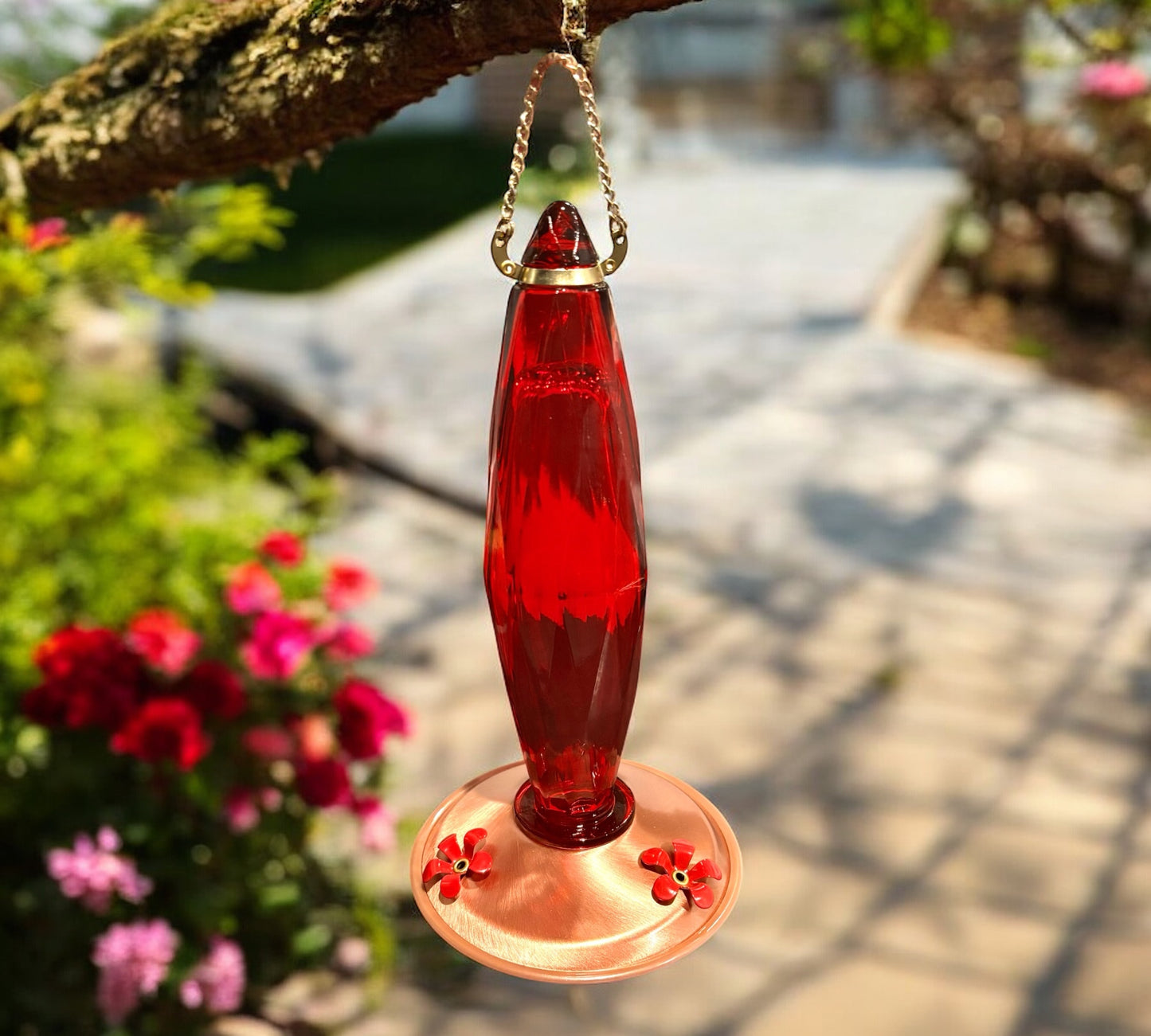 Jewel-Cut Glass Hummingbird Feeder