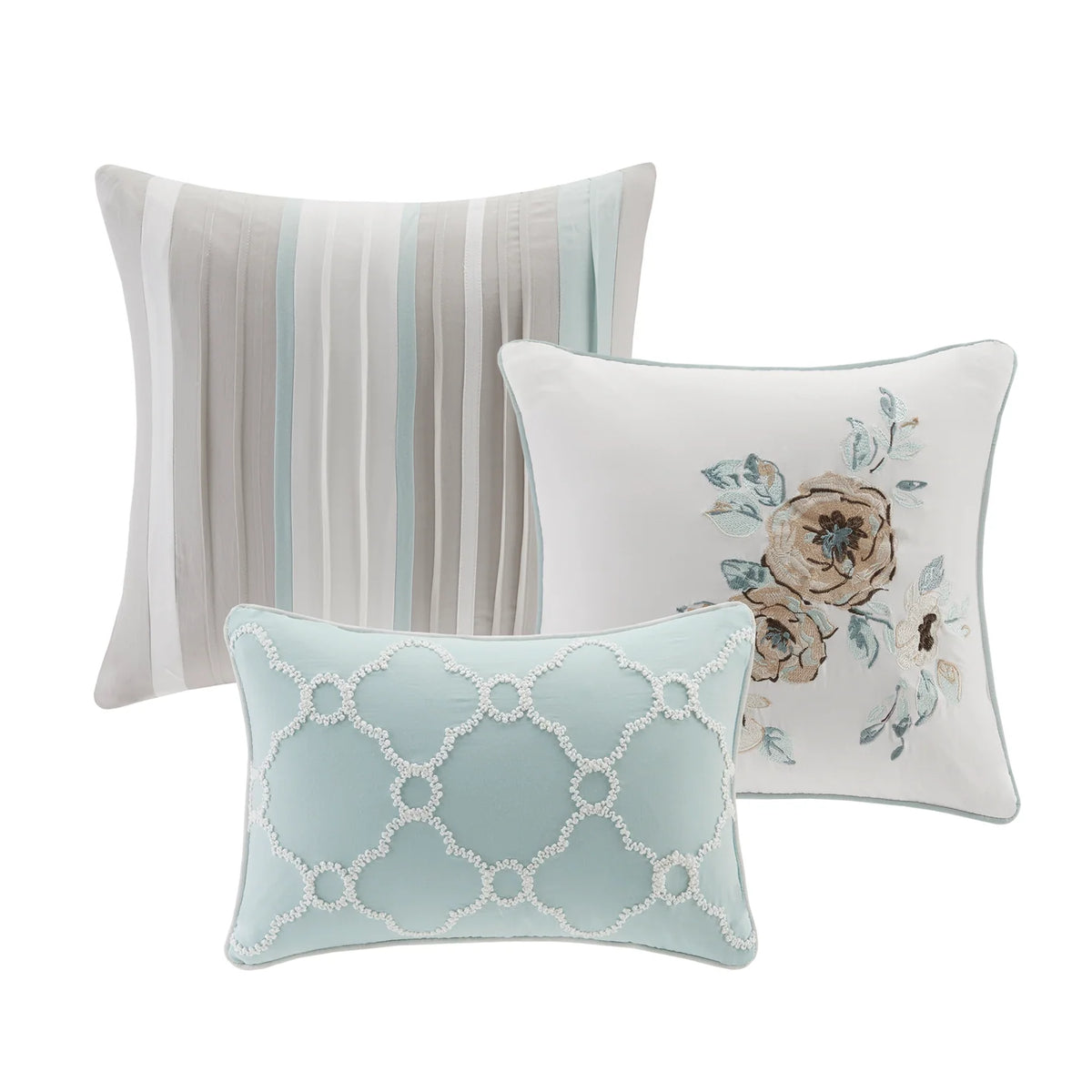 Madison Park six-piece King/California King coverlet set folded inside its clear zippered carrying case.