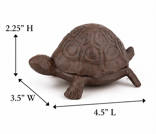 Turtle key hider dimensions: 4.5 inches long, 3.5 inches wide, and 2.25 inches high.