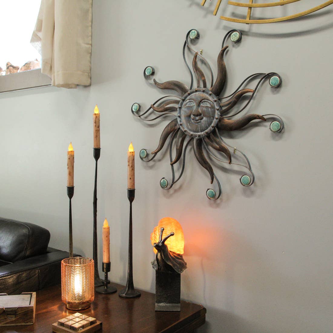 Indoor/Outdoor Verdigris Sun Face Wall Sculpture