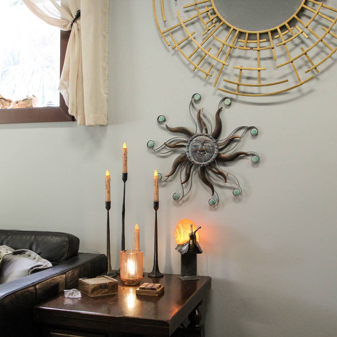 Indoor/Outdoor Verdigris Sun Face Wall Sculpture