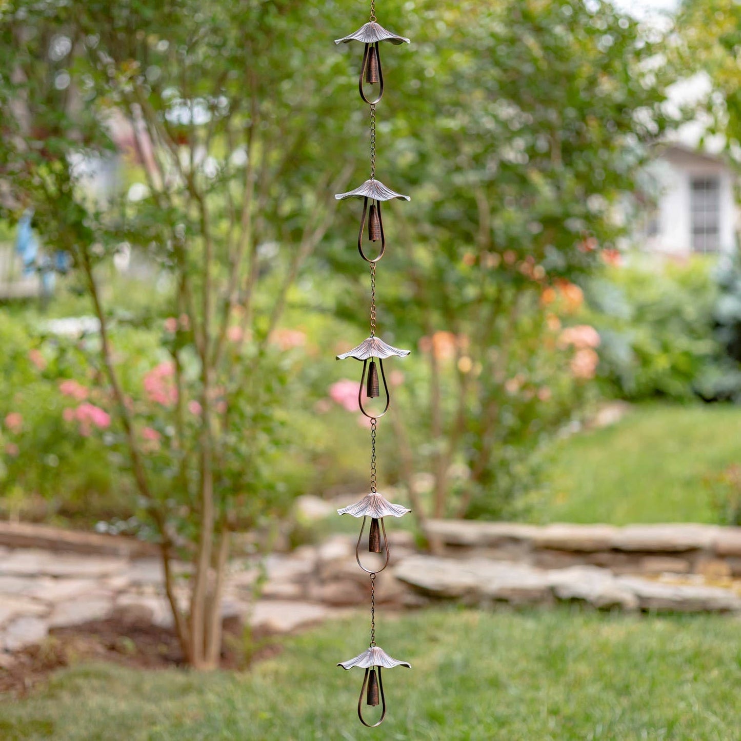 76" Antique Bronze Rain Chain with Mushrooms