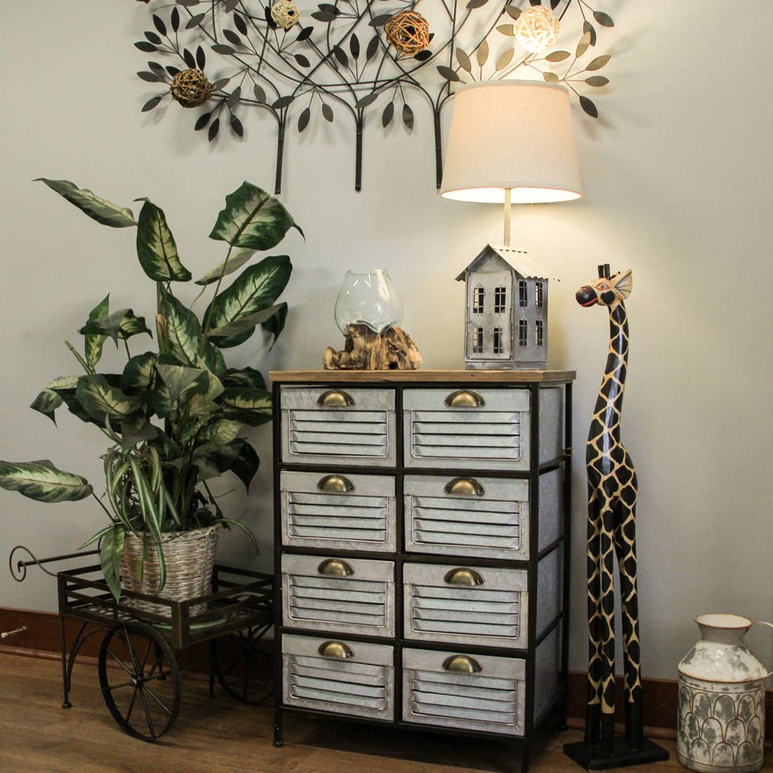 Hand Carved & Painted Wooden Giraffe Sculpture