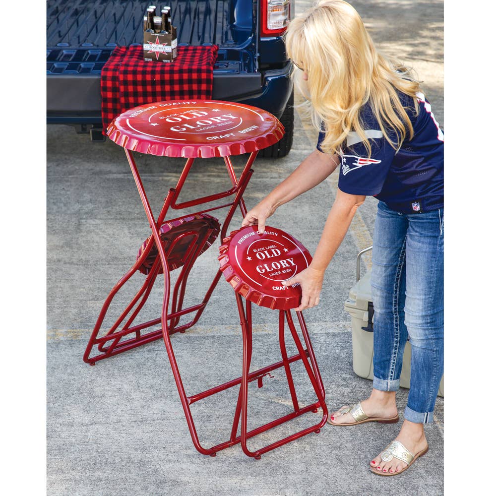 Collapse Metal Table Old Glory Folding Metal Table & Stools – Patriotic Stars & Stripes Set ...