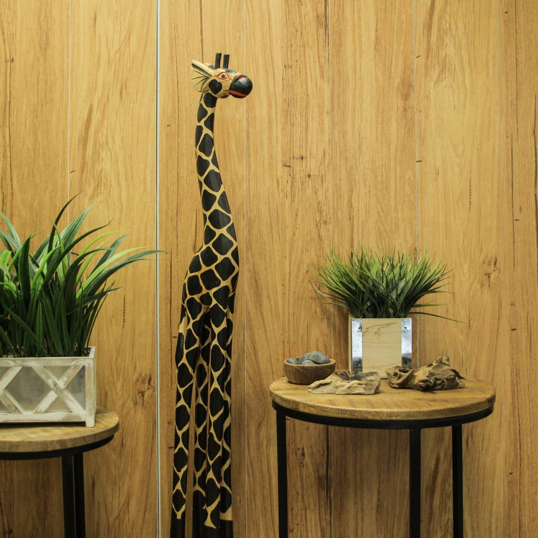 Hand Carved & Painted Wooden Giraffe Sculpture