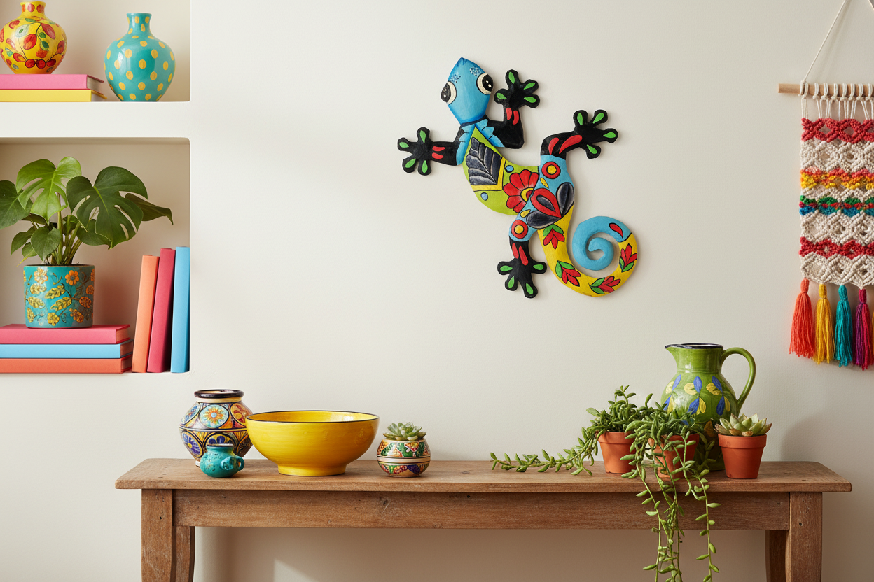 Blue Gecko - Vibrant Decor White Wall
