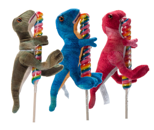 8" (20cm) Lollyplush T Rex Dino w/14" Rainbow Lollipop