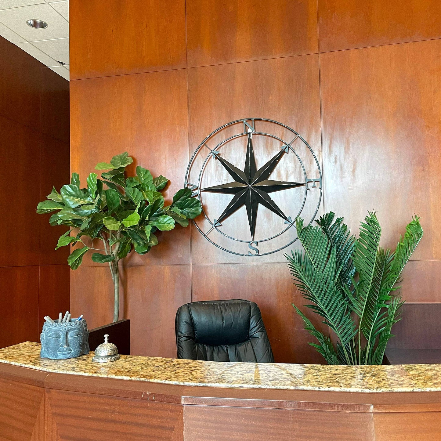 Large Black Metal Compass Wall Art