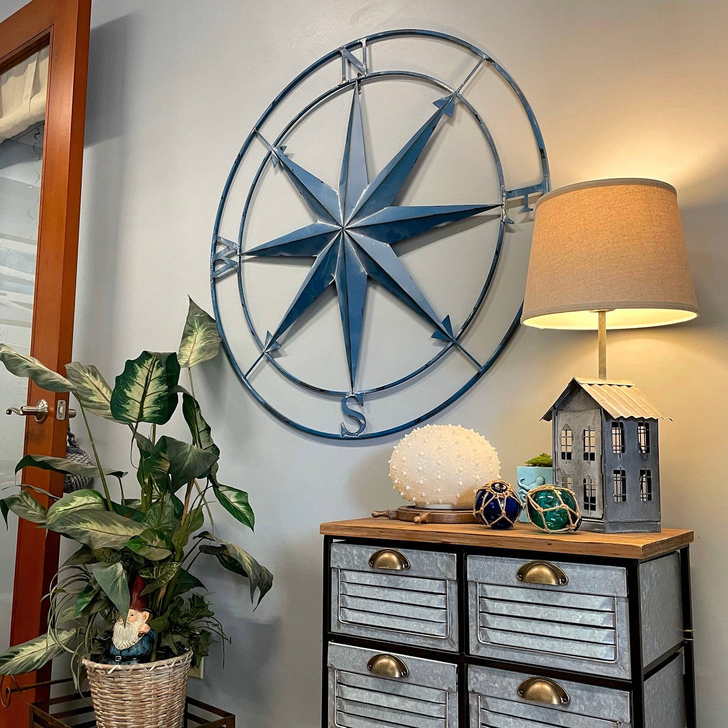 Oversized Indoor Outdoor Metal Compass Wall Sculpture