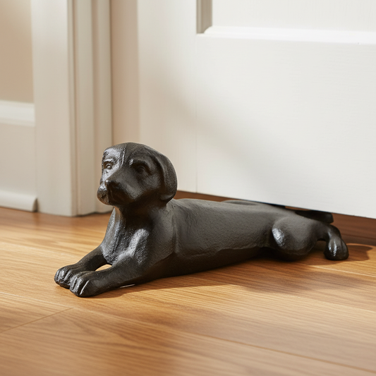 Cast Iron Pup Door Wedge - Cover Photo Closeup