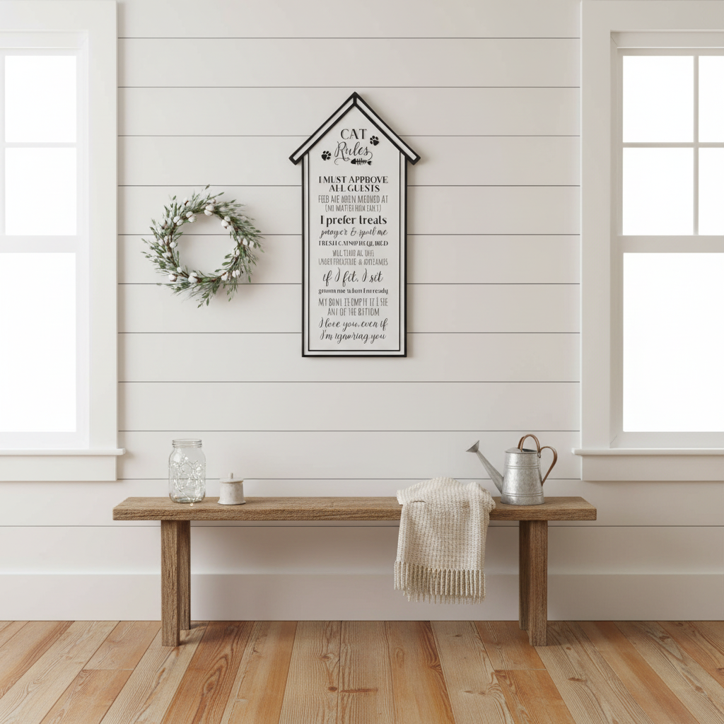 Cat Rules Wall Sign - Farmhouse Style