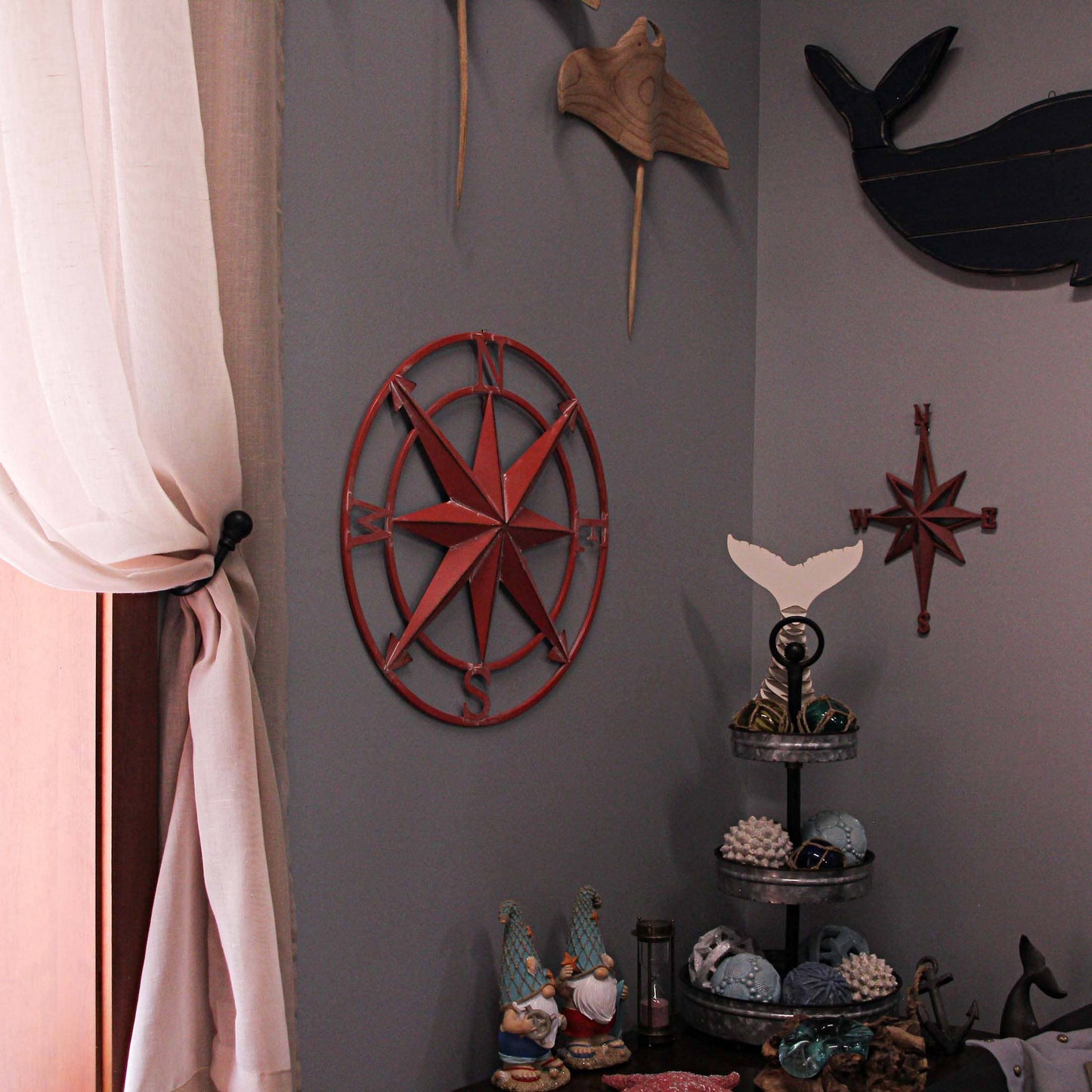 Galvanized Indoor/Outdoor Compass Wall Sculpture