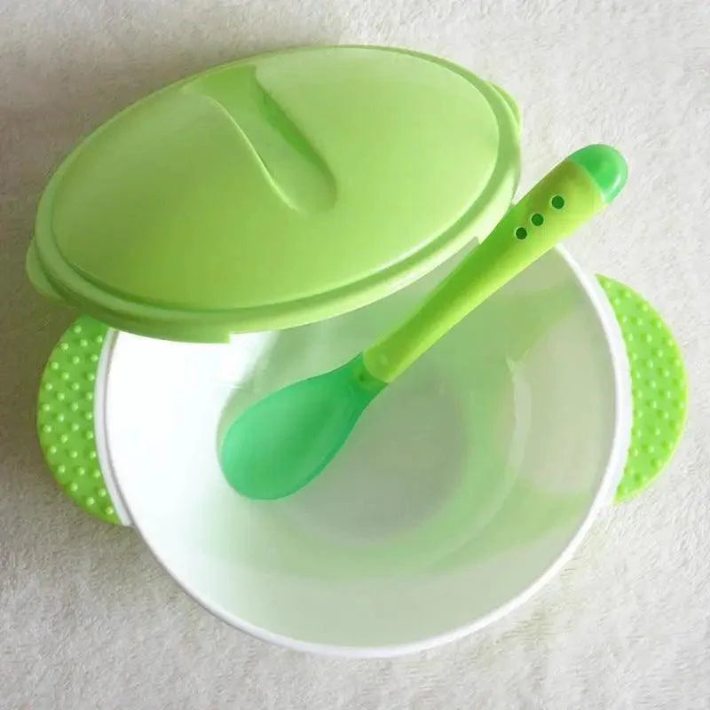 Baby Eco Suction Cup Food Bowl with Lid & Temperature Sensing Spoon - Assortment